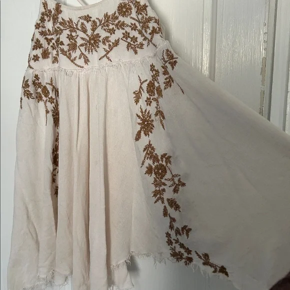 FP Embroidered Cream and Brown Sleeveless Top slip mini dress - Picture 9 of 17